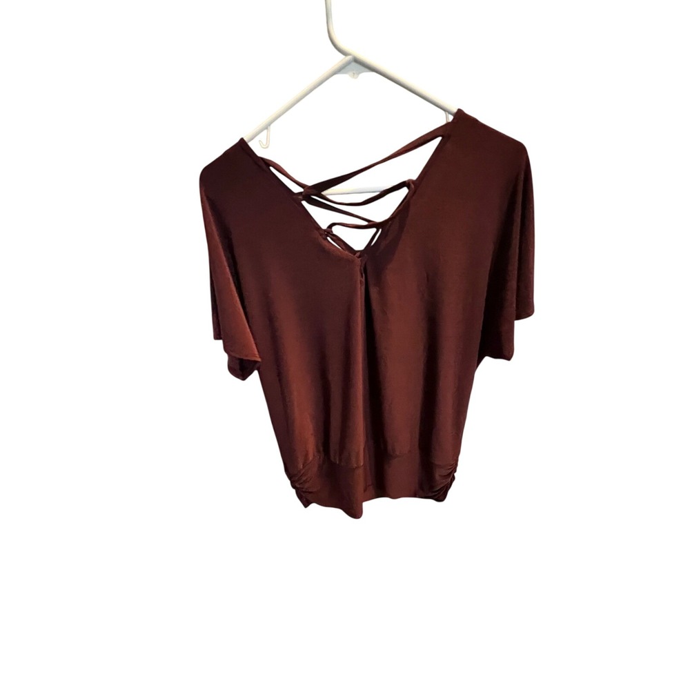Apt. 9 Womens Port Burgundy Strappy Lattice Back Dolman Sleeve Top Size M - Picture 2 of 5